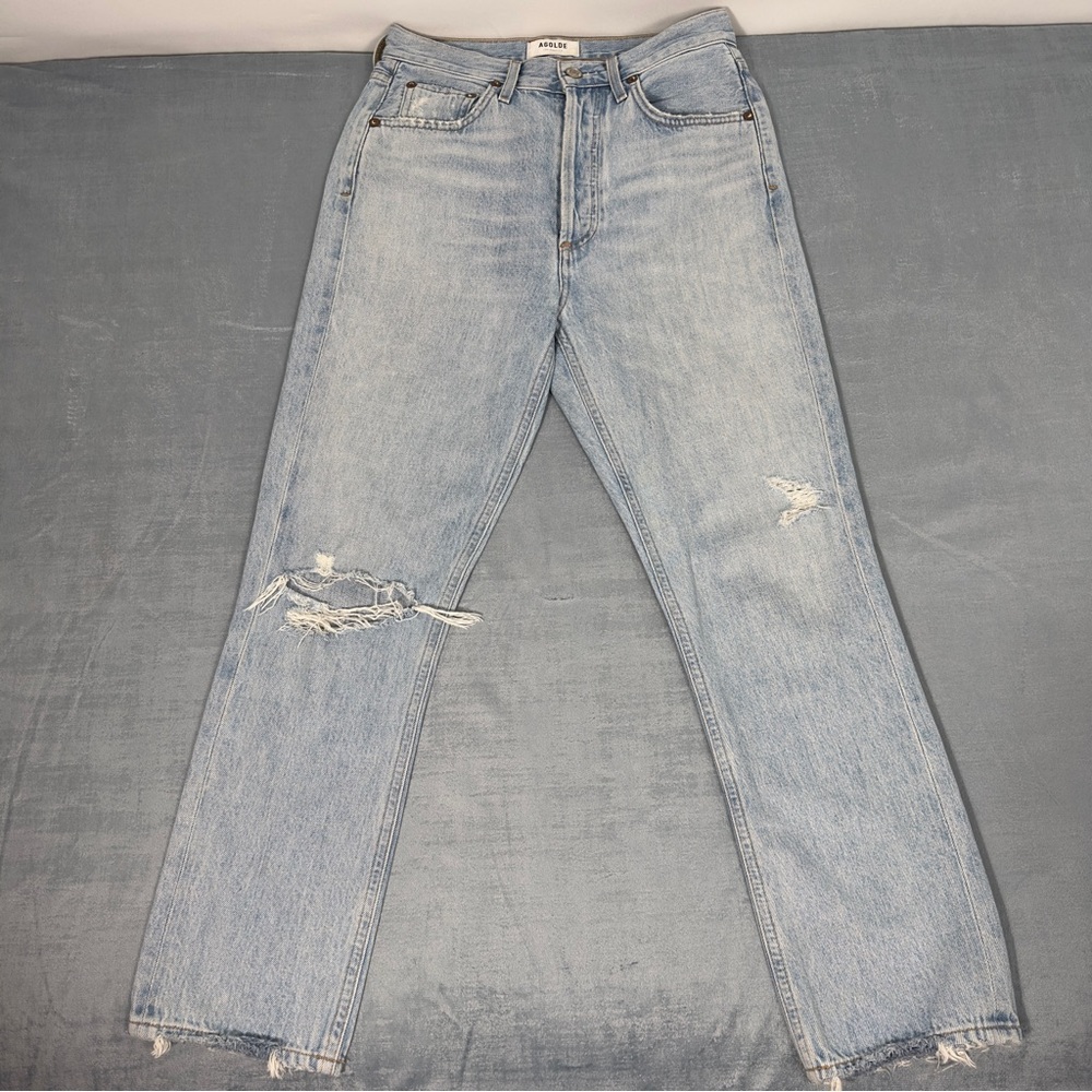 Agolde Light Blue Denim Jeans with Contrast Stitching